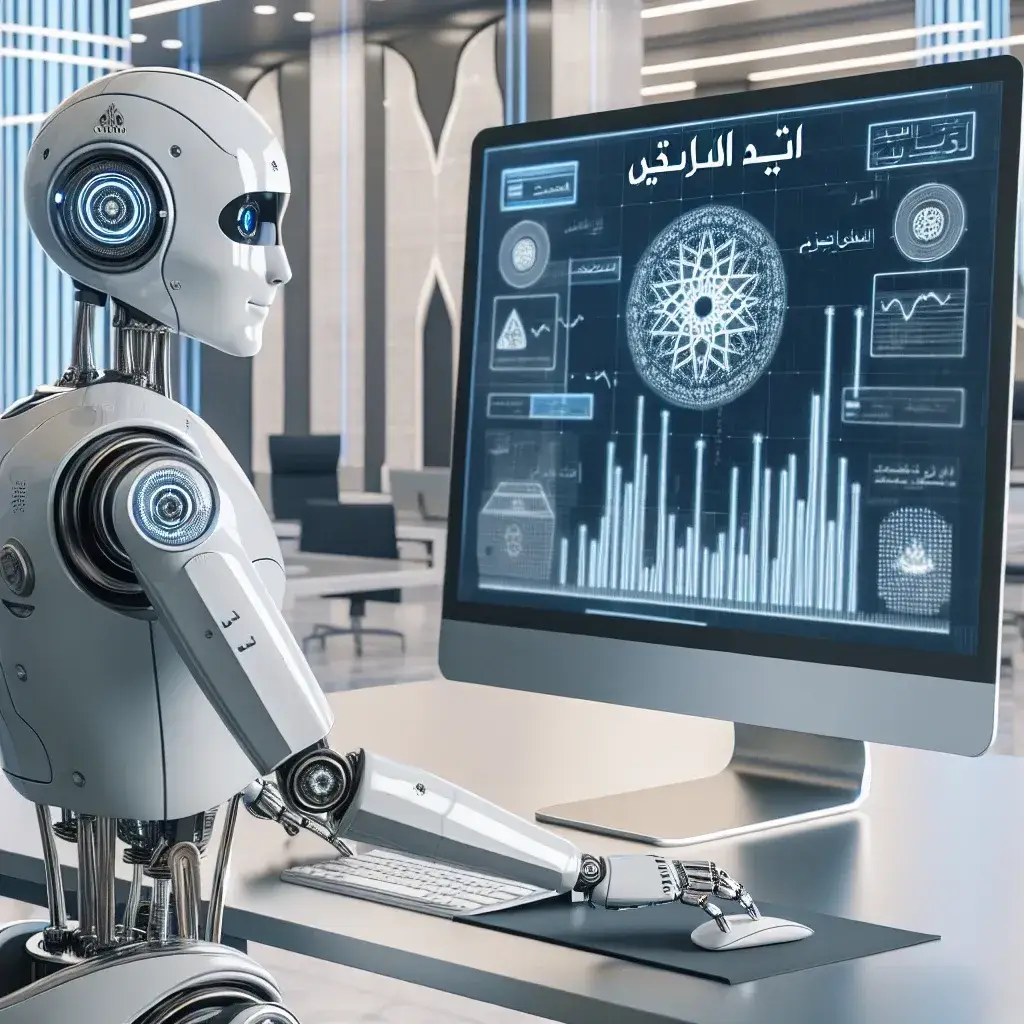 "روبوت متقدم يقدم خدمات حكومية متطورة، يعكس تأثير التكنولوجيا على تحسين الكفاءة في الدول العربية"