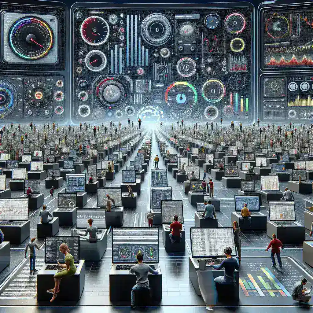 "صورة توضح أدوات تحليل أداء التطبيقات على نطاق واسع مع واجهات مستخدم متنوعة تُظهر بيانات الأداء والمراقبة المستمرة لتحسين تجربة المستخدم."