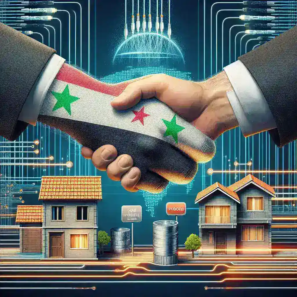 "صورة توضح جهود سورية لنشر ألياف الإنترنت إلى المنازل وتحسين سرعة النفاذ عبر شراكات إقليمية، مع التركيز على البنية التحتية والتكنولوجيا الحديثة."