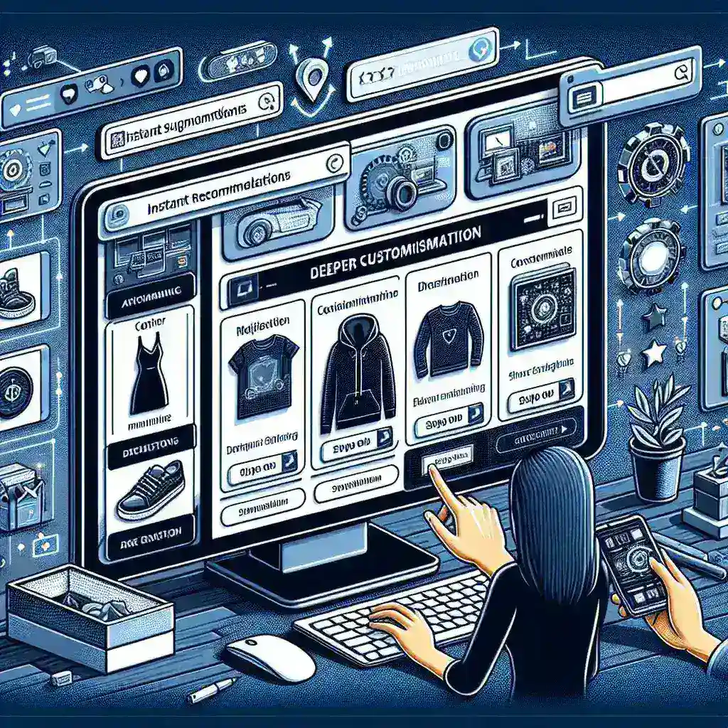 Alt text: "صورة تعرض واجهة منصة تجارة إلكترونية تستخدم تقنية التوصيات الفورية والتخصيص العميق لتحسين تجربة تسوق العملاء."