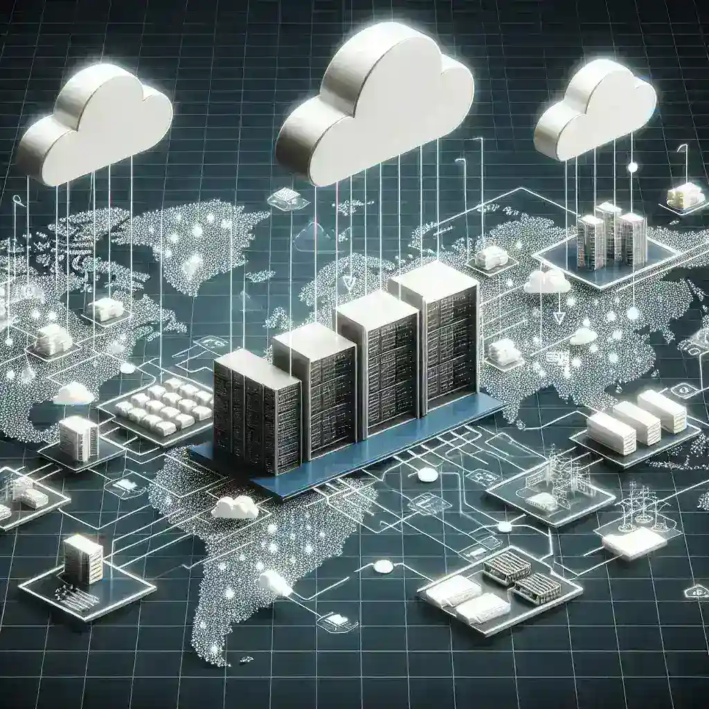 Alt text: "صورة توضح حلول مراقبة البنية التحتية السحابية متعددة المناطق، تُبرز فوائد التكنولوجيا الحديثة للمؤسسات في إدارة الأداء والتوافر في بيئات السحابة المتعددة."